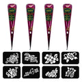 4 Pack Natural Mehendi Cone Henna Paste Temporary Tattoo Paste with 8pcs Tattoo Stencils| Each cone 25 grams | Indian Body Art Painting Drawing Tattoos Freckles (Reddish Brown Color) 🍁 All In One Marketplace Canada