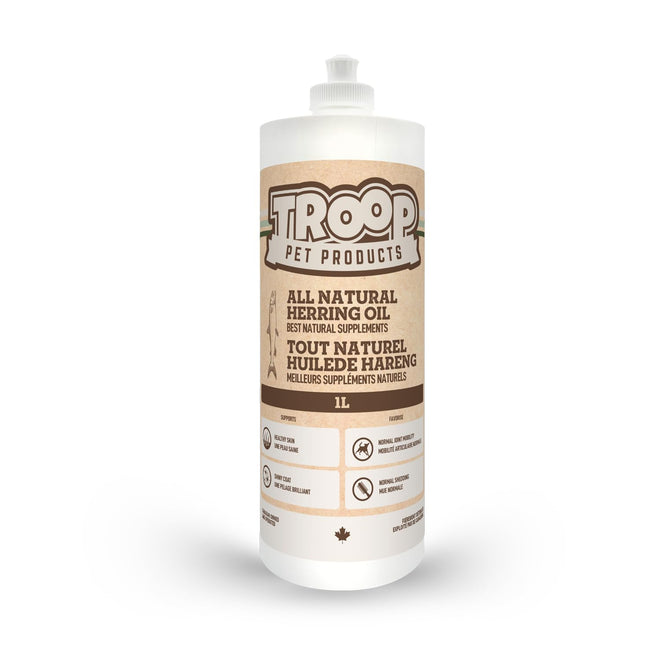 Troop Pet Products, Canadian Herring Oil, Natural Omega 3 Supplement for Improved Stamina, Immune System, Decreased Shedding, (1000ml) 🍁 All In One Marketplace Canada