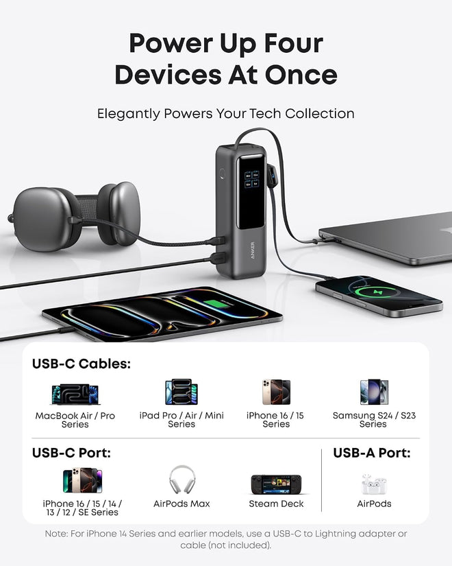 Anker Laptop Power Bank, 25,000mAh Portable Charger with Triple 100W USB-C Ports, Built-in Retractable Cables, Flight-Approved for Travel, iPhone 17/16 Series, MacBook, Samsung, and More 🍁 All In One Marketplace Canada