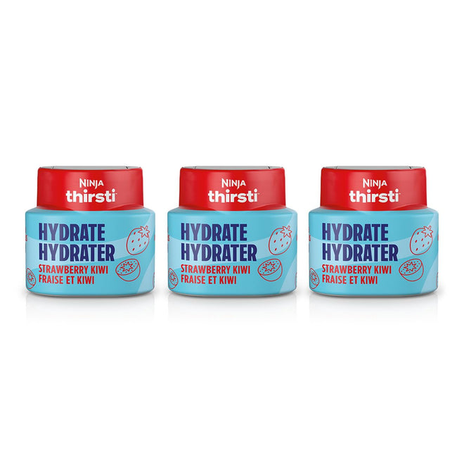 Ninja Thirsti HYDRATE Strawberry Kiwi Flavoured Water Drops with electrolytes and contain 0 calories*, 0 sugar* (*per 12oz classic serving). . Turn water into refreshing fruit-flavoured sparkling or still drinks with Ninja Thirsti Hydrate Flavoured Water