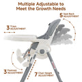 INFANS High Chair for Babies & Toddlers, Foldable Highchair with Multiple Adjustable Backrest, Footrest and Seat Height, Removable Tray, Detachable PU Leather Cushion, Built-in Rear Wheels (Grey) 🍁 All In One Marketplace Canada