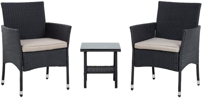 FDW Wicker Patio Furniture 3 Piece Furniture Patio Chairs Outdoor Rattan Conversation Bistro Set for Backyard Porch Poolside Lawn (Black) 🍁 All In One Marketplace Canada