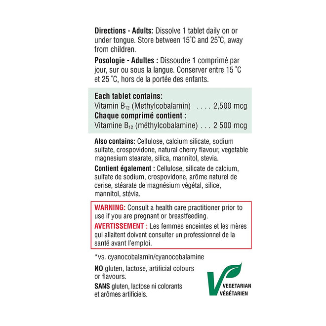 Jamieson Vitamin B12 2,500 mcg Fast Dissolve, 60 Sublingual Tablets, Natural Cherry Flavour. Methylcobalamin, Supports Energy Production and Metabolism. Vegetarian, Proudly Canadian 🍁 All In One Marketplace Canada