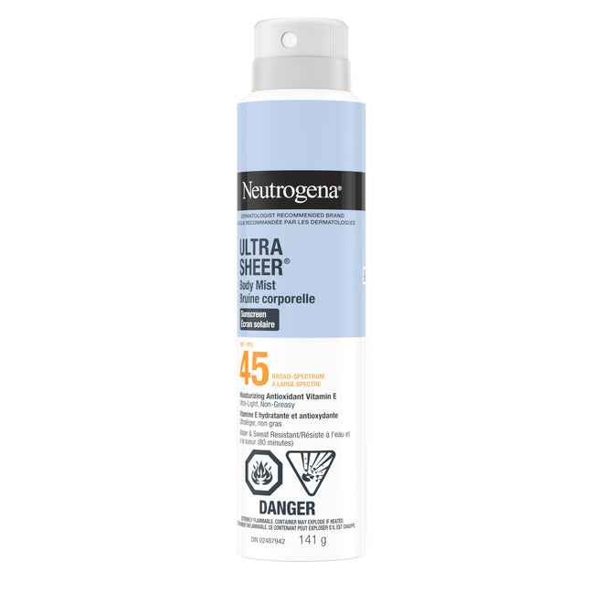 Neutrogena Ultra Sheer Body Mist Sunscreen Spray SPF 45 for UVA/UVB Broad Spectrum Sun Protection, Lightweight, Water-Resistant, Oil-Free & Non-Comedogenic, Oxybenzone-free, 141g 🍁 All In One Marketplace Canada