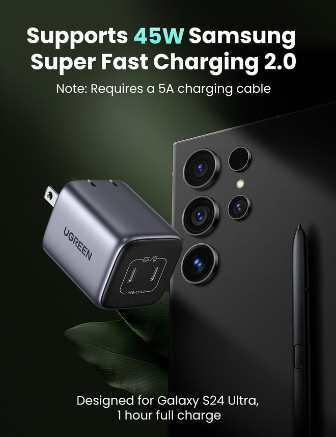 UGREEN Nexode 45W USB C Charger Block, GaN PPS Dual Port USB C Fast Charger Super Fast Charge 2.0 Wall Plug Compatible with Galaxy S26 S25 S24 Ultra S23 A54, iPhone 17 16 Pro Max, iPad, Pixel 10 9 8 🍁 All In One Marketplace Canada