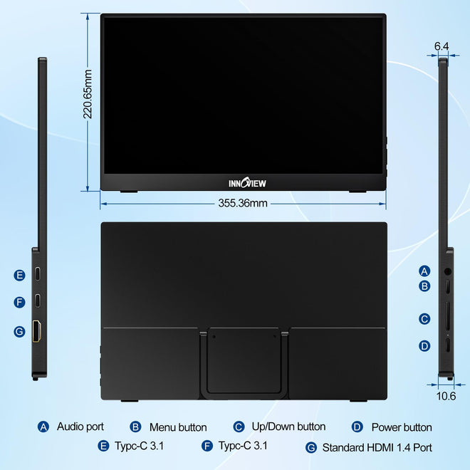 InnoView Portable Monitor 15.6" 1080P Portable Monitor for Laptop with Protective Sleeve Built-in 90° Adjustable Stand USB C HDMI Ultra-Slim Laptop Screen Extender for MacBook Phone PS Xbox Switch 🍁 All In One Marketplace Canada