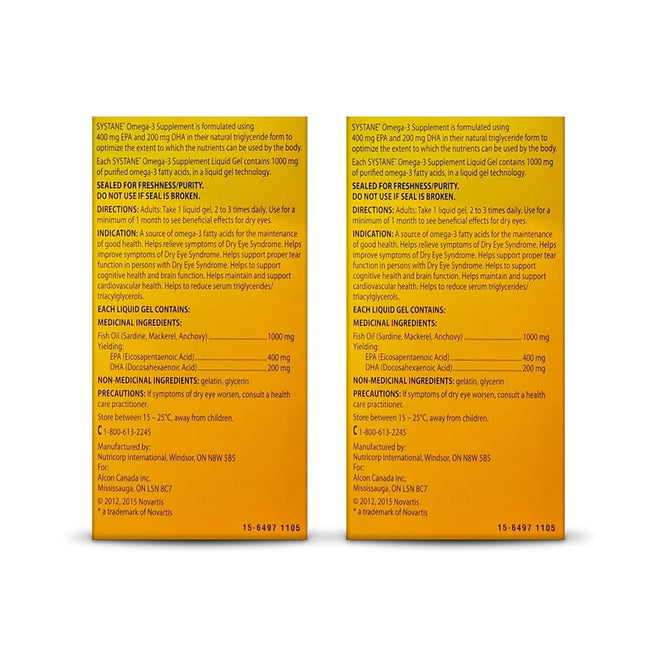 Systane Omega-3 Supplement for Dry Eyes, Eye Supplement for Adults, Tear Film Support, Tear film Support, Ocular Supplement for Dry Eyes - 60 Liquid Gels 🍁 All In One Marketplace Canada
