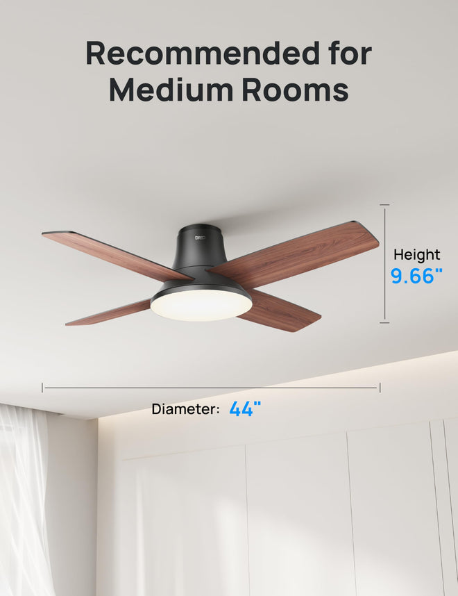 Dreo Ceiling Fans with Lights, 12 Speeds & 3 Fan Modes, Quiet DC Motor, Low Profile Easy to Install, Flush Mount Smart Ceiling Fan with Dimmable LED, 12H Timer for Bedroom, Remote, Black, 44'' 🍁 All In One Marketplace Canada