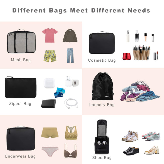 BAGAIL 8 Set Packing Cubes, Lightweight Travel Luggage Organizers with Shoe Bag, Toiletry Bag & Laundry Bag (Jet Black) 🍁 All In One Marketplace Canada