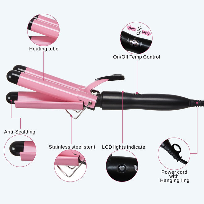 3 Barrel Curling iron Hair Waver, TOP4EVER 25mm Professional Ceramic Hair Curler with Two Temperature Control, Fast Heating 1inch Triple Barrel Crimper Wand for Waving Hair 🍁 All In One Marketplace Canada