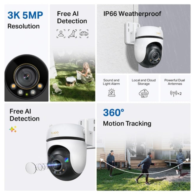 TP-Link Tapo 3K 5MP Pan/Tilt Outdoor Wired Security Wi-Fi Camera, 360° Visual Coverage, Starlight Full-Color Night Vision Up to 98ft, Person/Pet/Venicle Detection,Physical Privacy Mode (Tapo C530WS) 🍁 All In One Marketplace Canada