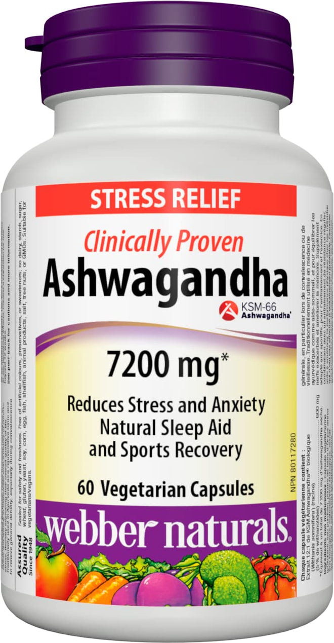 Webber Naturals Ashwagandha 7200 mg, 60 Capsules, Clinically Proven KSM-66 Ashwagangha, Helps Increase Resistance to Stress and Anxiety, Vegan 🍁 All In One Marketplace Canada