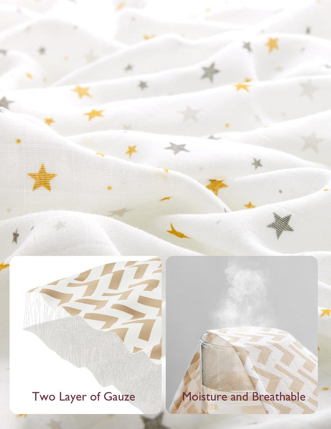 Momcozy Muslin Swaddle Blanket, 4 Pack Ultra Soft Neutral Swaddle Blankets, Breathable Large 47'' x 47'' Baby Infant Newborn Essentials, Boys Girls Receiving Blanket, Beige Star 🍁 All In One Marketplace Canada