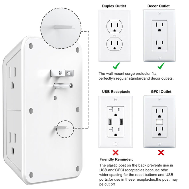 JcBlaon Outlet Extender Surge Protector - 6 Outlet Splitter with 4 USB Ports (2 USB C), Multiple Plug Expander Wall Charger, 3 Sided Multi Plug Wall Adapter Power Strip for Home Office Kitchen Travel 🍁 All In One Marketplace Canada