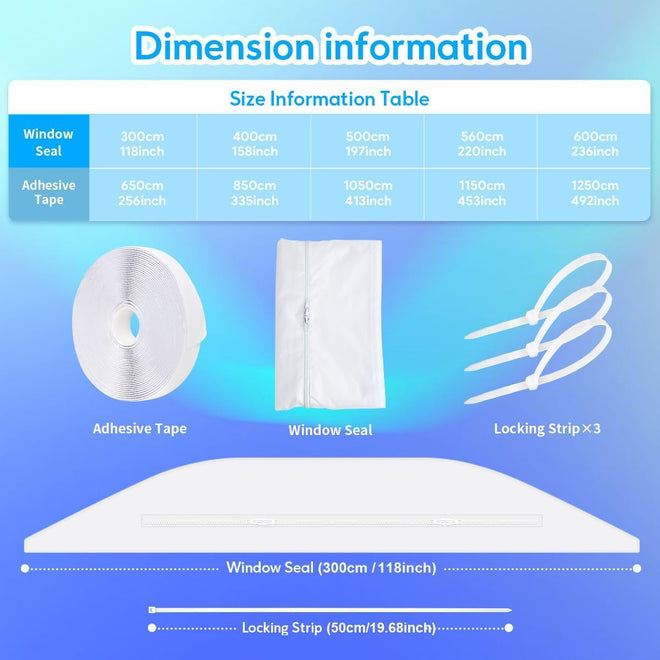Gruntbear 400CM Universal Window Seal for Portable Air Conditioner, 158 Inch Portable AC Window Seal with Zip and Adhesive Fastener Works with Tumble Dryer, Easy to Install 🍁 All In One Marketplace Canada