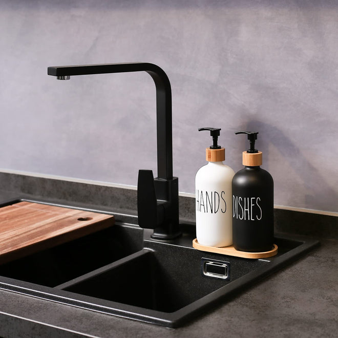 MOMEEMO Glass Soap Dispenser Set, Contains Hand Soap and Dish Soap Dispenser.Suitable for Kitchen Decor. (Black & White) 🍁 All In One Marketplace Canada