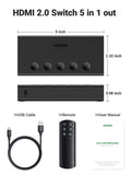 UGREEN HDMI Switch 5 in 1 Out 4K@60Hz, HDMI 2.0 Switcher 5 Port with IR Remote Selector Box 4K HDR 3D Dolby Vision Atmos CEC HDCP2.2, Compatible with PS5 4 3 Xbox Switch TV Black 🍁 All In One Marketplace Canada