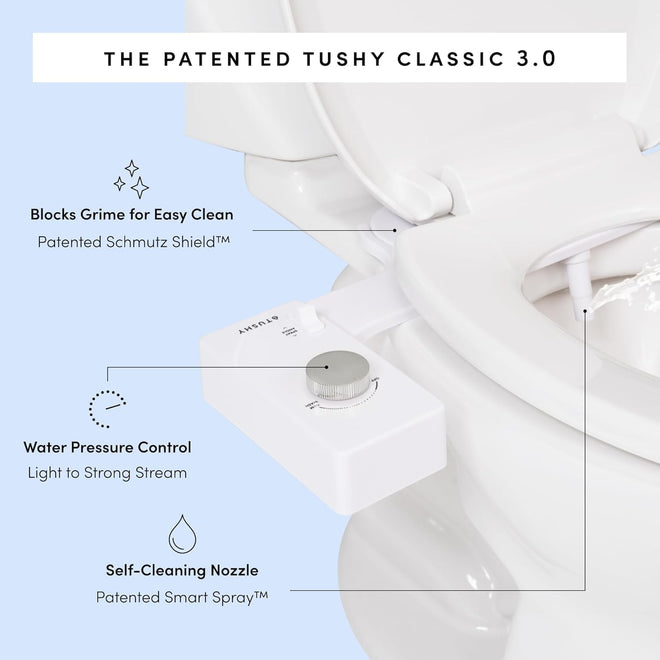 TUSHY Classic 3.0 Non-Electric Bidet Toilet Attachment, Experience a Superior Fresh Water Clean (Slim Fit, Easily Installs Under Toilet Seat, Adjustable Spray, Self Cleaning Nozzle), Bamboo Knob 🍁 All In One Marketplace Canada