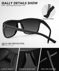 QALLY Polarized Sunglasses Men Lightweight Square Mens Sun Glasses for Driving Sports with UV400 Protection, Black/Dark Green/Tawny 🍁 All In One Marketplace Canada