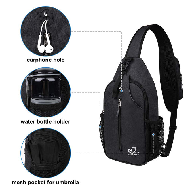 WATERFLY Sling Bag Sling Backpack Crossbody Bag Hiking Daypack for Men Women (Black Color) 🍁 All In One Marketplace Canada