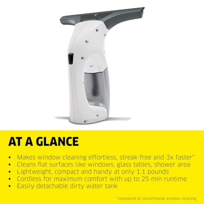 Kärcher WV1 Plus - 2-in-1 Electric Window Vacuum Squeegee - Cleans Showers, Mirrors, Glass, and Countertops - 10 in. Squeegee Blade - White 🍁 All In One Marketplace Canada