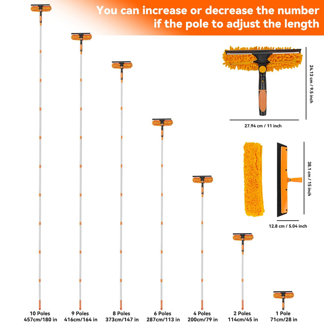 Window Cleaning Tools Window Squeegee: 2 in 1 Double-Sided Professional Cleaner Window Washing Kit with Extension Pole 20+ Ft Duster for High Ceilings Microfiber Scrubber for Indoor Outdoor High Glass 🍁 All In One Marketplace Canada