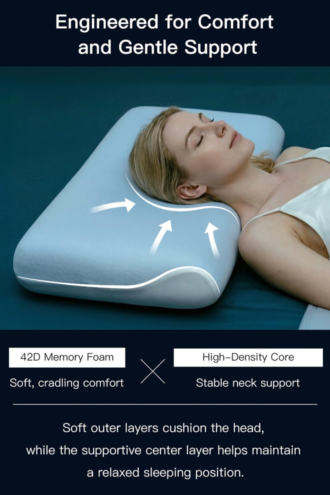 【Hotel Collection】 Memory Foam Pillow for Sleeping, Cooling Pillow with PCM Cover, Ergonomic Neck Support Pillow for All Sleep Positions, Soft Supportive Bed Pillow, Blue Grey, Queen (30"x16.5"x3.9") 🍁 All In One Marketplace Canada