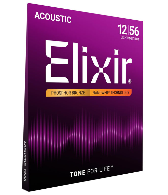 Elixir 16077 Phosphor Bronze Nanoweb Coating Acoustic Guitar Strings - Light-Medium 12-56 🍁 All In One Marketplace Canada