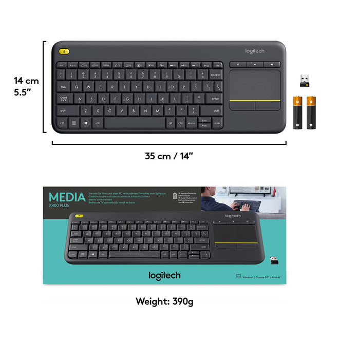 Logitech K400 Plus Wireless Touch TV Keyboard with Easy Media Control and Built-in Touchpad, HTPC Keyboard for PC-Connected TV, Windows, Android, ChromeOS, Laptop, Tablet - Black 🍁 All In One Marketplace Canada