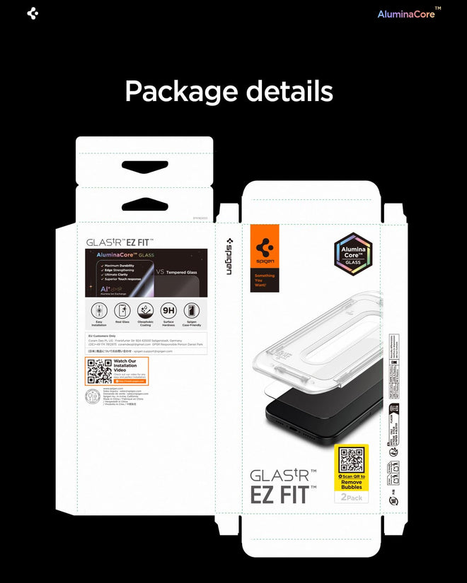 Spigen AluminaCore Tempered Glass Screen Protector [Glas.tR EZ Fit] designed for iPhone 17 Pro | iPhone 17 | iPhone 16 Pro [2 Pack] 9H+ Hardness, Aluminum-Enhanced Durability 🍁 All In One Marketplace Canada