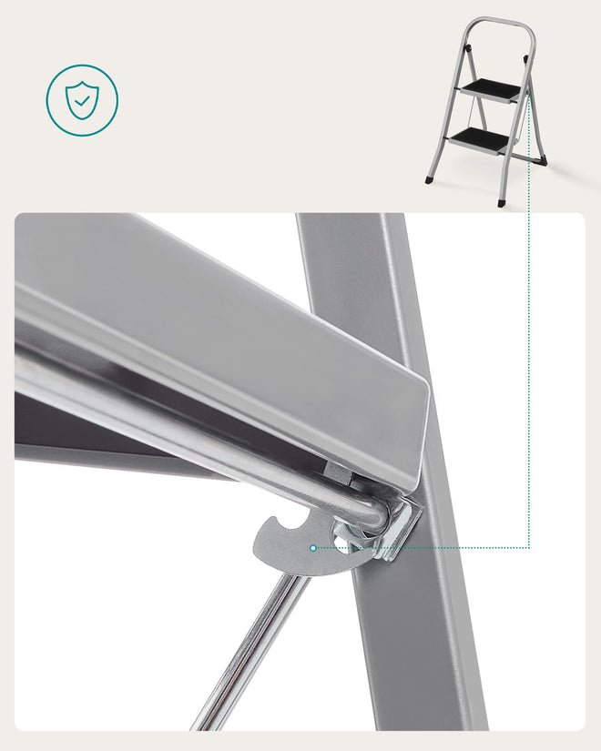 SONGMICS Step Ladder, 2-Step Ladder, Folding Ladder, Safety Lock, Space-Saving Storage, Holds up to 330 lb, Dove Gray UGSL012G01 🍁 All In One Marketplace Canada