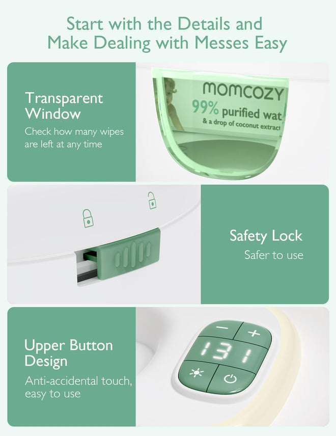 Momcozy Baby Wipe Warmer, Innovative Spring Design, Large Capacity Wipes Dispenser, Fast and Even Heating, 4 Modes of Temperature Heating Control, Diaper Wipe Warmer with Night Light 🍁 All In One Marketplace Canada