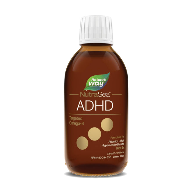 Nature's Way NutraSea ADHD Targeted Omega-3, For kids age 5+, 940 mg of EPA + DHA, 80 mg of GLA, 500 IU Vitamin D3, 200 ml Liquid 🍁 All In One Marketplace Canada
