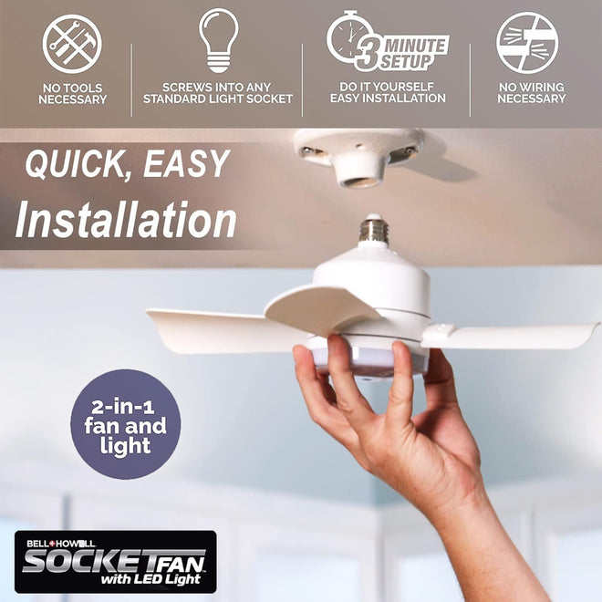 Socket Fan Light AS SEEN ON TV – Ceiling Fan with Lights and Remote, Ceiling Fan with Lights for Bedroom, Ventilateur Plafond, Screws into Light Socket, Ceiling Fans with 3 Light/Fan Modes 🍁 All In One Marketplace Canada