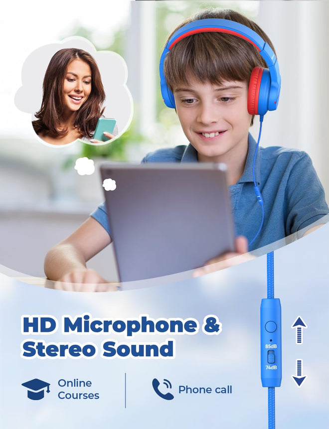 iClever HS19 Kids Headphones with Microphone for School, Volume Limiter 74/85dBA, Over-Ear Girls Boys Headphones for Kids with Shareport, Foldable Wired for iPad/Fire Tablet/Travel, Blue 🍁 All In One Marketplace Canada