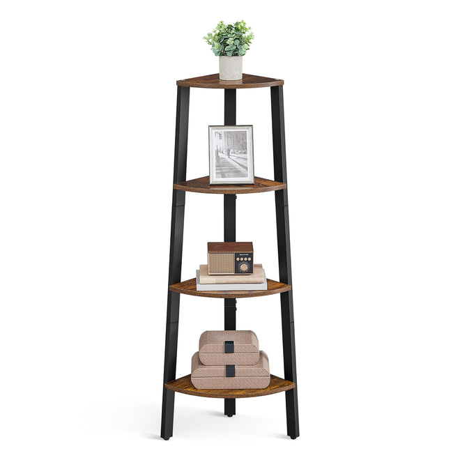 VASAGLE Corner Shelf Stand, 4-Tier Corner Bookshelf, Industrial Ladder Shelf, Plant Stand for Living Room, Office, Kitchen, Rustic Brown and Matte Black ULLS34X 🍁 All In One Marketplace Canada