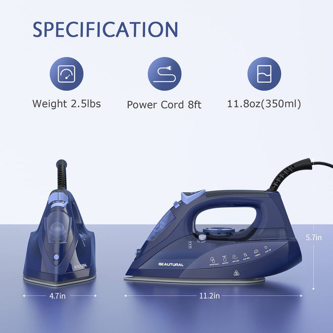 BEAUTURAL Steam Iron for Clothes with Precision Thermostat Dial, Ceramic Coated Soleplate, 3-Way Auto-Off, Self-Cleaning, Anti-Calcium, Anti-Drip 🍁 All In One Marketplace Canada