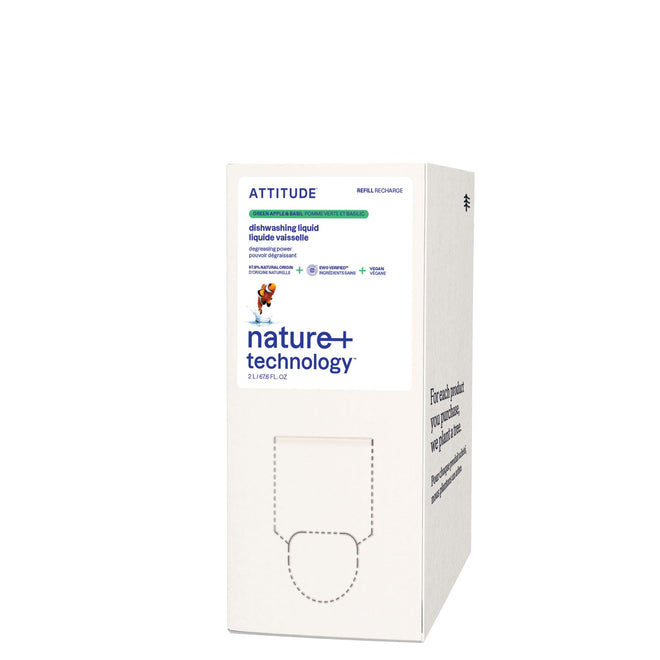 ATTITUDE Dish Soap Refill, EWG Verified, Plant-Based & Vegan Dishwashing Liquid, Naturally Derived, Made in Canada, Green Apple & Basil Scent, 2 Liters 🍁 All In One Marketplace Canada