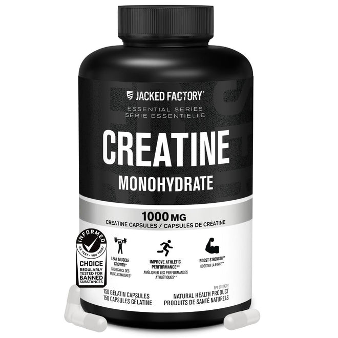 Jacked Factory Creatine Monohydrate Capsules - Canadian-Owned Supplement for Muscle Growth, Increased Strength, Enhanced Energy Output, and Improved Athletic Performance - 150 Pills 🍁 All In One Marketplace Canada
