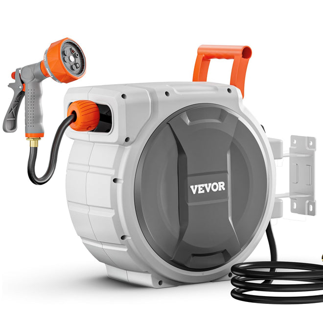 VEVOR Retractable Garden Hose Reel, 5/8 Inch x 100 ft Wall Mounted Hose Reel, Heavy Duty Garden Hose Reel with 9 Patterns Nozzle, Any Length Lock, Upgraded Slow Return System and 180°Swivel Bracket 🍁 All In One Marketplace Canada
