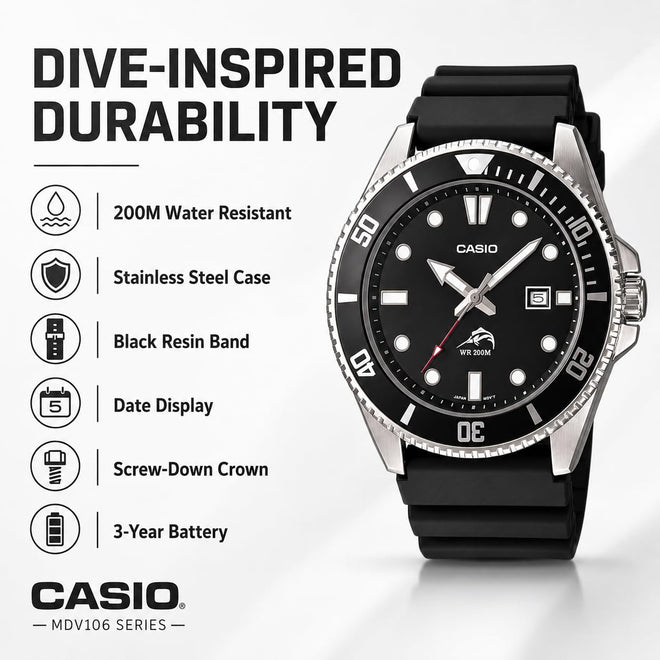 Casio Men’s MDV106-1AV 200M Duro Analog Watch, Black 🍁 All In One Marketplace Canada