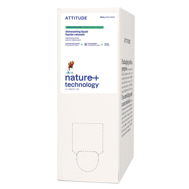 ATTITUDE Dish Soap Refill, EWG Verified, Plant-Based & Vegan Dishwashing Liquid, Naturally Derived, Made in Canada, Green Apple and Basil Scent, 4 Liters 🍁 All In One Marketplace Canada