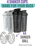 VELOMIX -4 PACK- 28 oz Protein Shaker Bottle for Protein Mixes - 4x Wire Whisk | Leak Proof Shaker Cups for Protein Shakes | Protein Shaker Bottle Pack | Protein Shake Cup(Silver Mix) 🍁 All In One Marketplace Canada