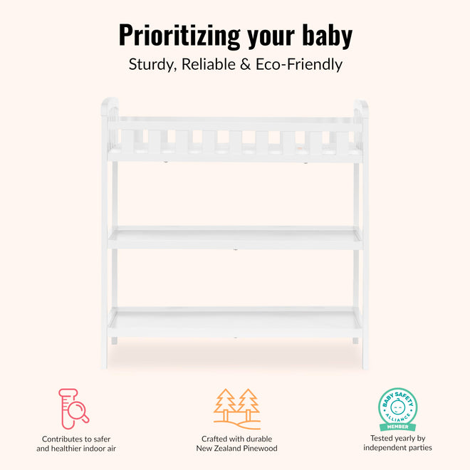 Dream On Me Emily Changing Table In White, Comes With 1" Changing Pad, Features Two Shelves, Portable Changing Station, Made Of Sustainable New Zealand Pinewood 🍁 All In One Marketplace Canada