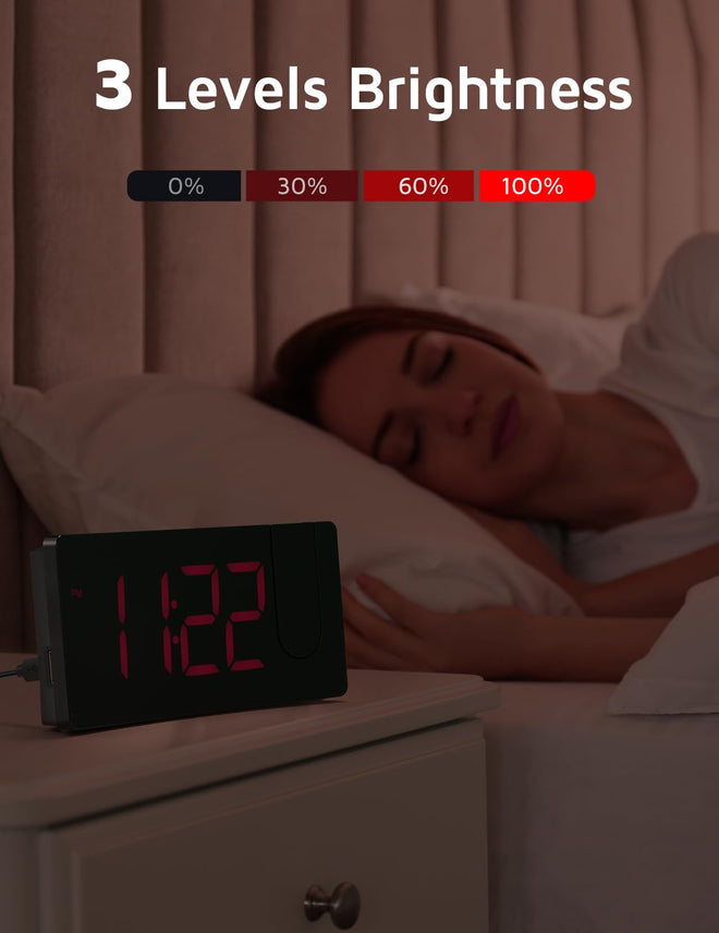 Projection Alarm Clock, Digital Clock with 180° Rotatable Projector, 3-Level Brightness Dimmer, Clear LED Display, USB Charger, Progressive Volume, 9mins Snooze,12/24H, Digital Alarm Clock for Bedroom 🍁 All In One Marketplace Canada