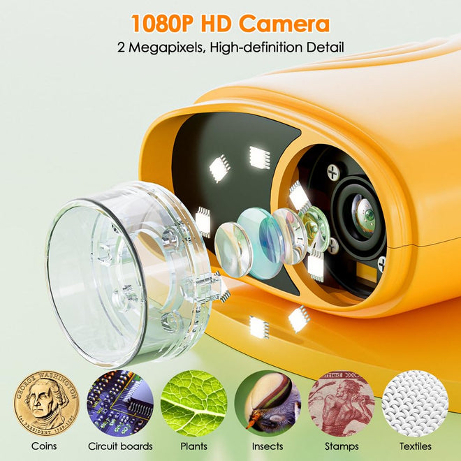 Temodu Kids Microscope 2.0" Screen 1000X Digital Microscope for Kids, Mini Pocket Handheld Microscopes for Children Birthday Festival Gift, Science Education Fun Toys for Boys Girls Ages 4-12 (Yellow) 🍁 All In One Marketplace Canada