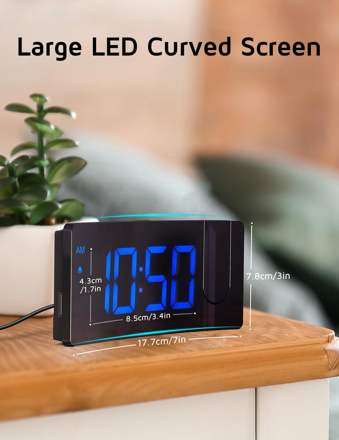 GOLOZA Projection Alarm Clock, Digital Clock with Modern Curved Design 180° Rotatable Projector, 3-Level Brightness Dimmer, Clear Blue LED Display, Progressive Volume, 9mins Snooze,12/24H, for Bedroom 🍁 All In One Marketplace Canada