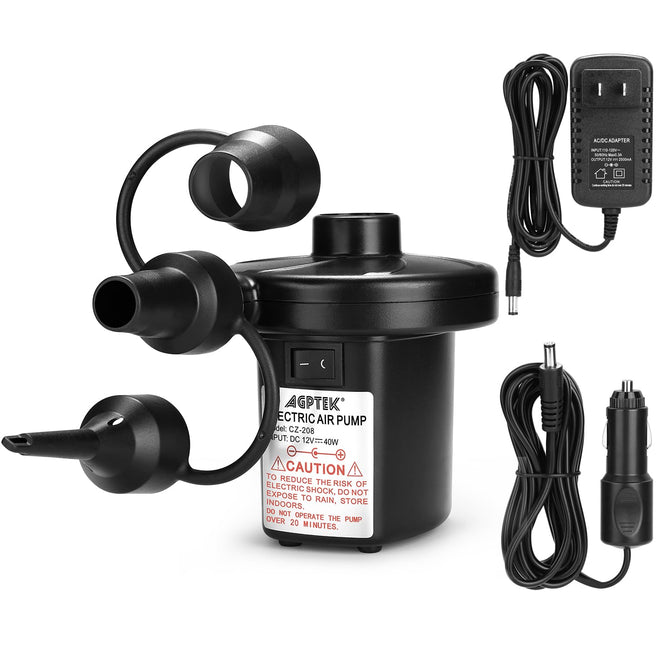 Electric Air Pump, AGPtEK Portable Quick-Fill Air Pump with 3 Nozzles, 4500 Pa 110V AC/12V DC, Perfect Inflator/Deflator Pumps for Outdoor Camping, Inflatable Cushions, Air Mattress Bed, Swimming Ring 🍁 All In One Marketplace Canada