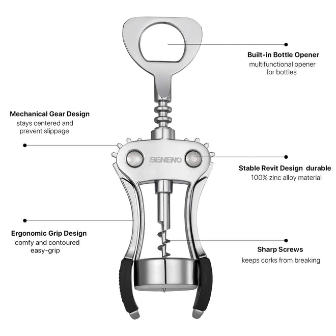 Wine Opener, BENENO Zinc Alloy Premium Wine Bottle Opener Wing Corkscrew with Multifunctional Corks and Caps Bottle Opener, Upgrade 🍁 All In One Marketplace Canada