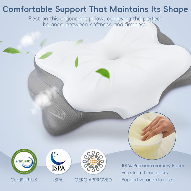 SNUGUP Ergonomic Cervical Neck Pillow, Memory Foam Neck Support Pillow with Contoured Design, Breathable Removable Pillowcase, for Side Back Stomach Sleepers, White 🍁 All In One Marketplace Canada